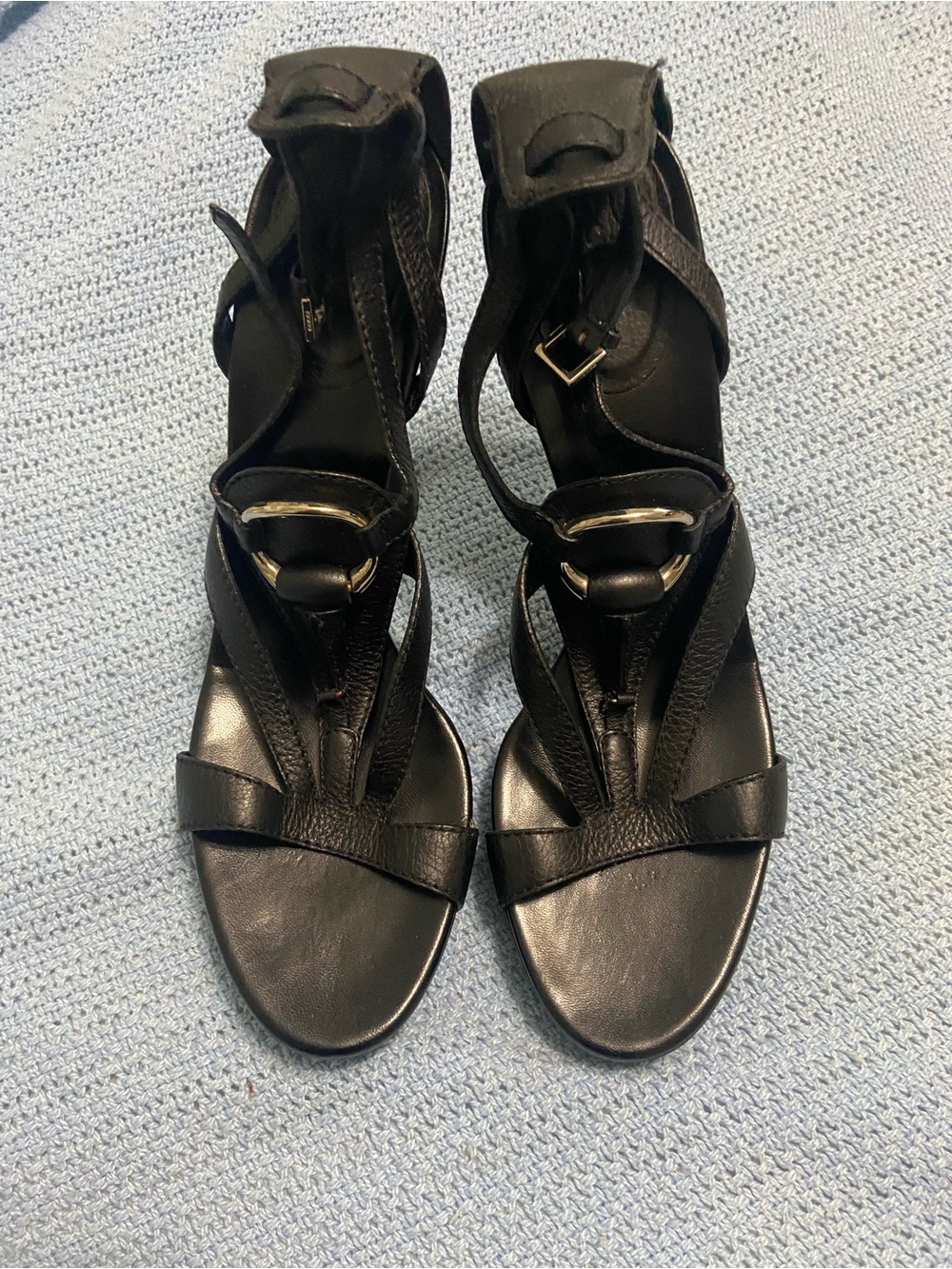 Gucci Black Leather High-Heel Strappy Sandals